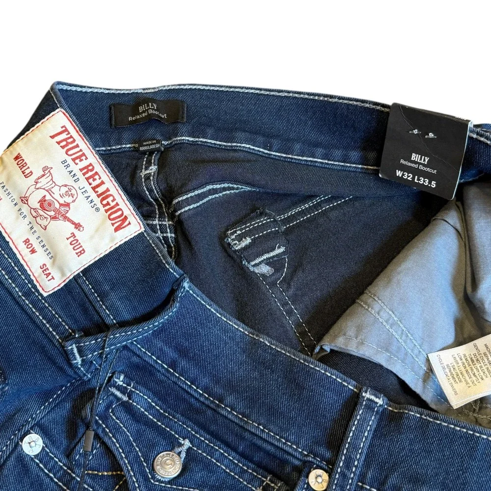 True Religion Billy Relaxed Bootcut Jeans Mens 32 Dark Blue New Flap Pocket